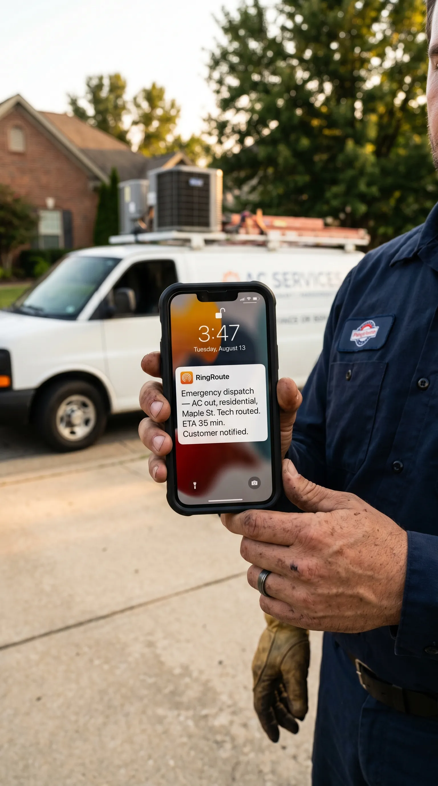 HVAC contractor service van at night during emergency call